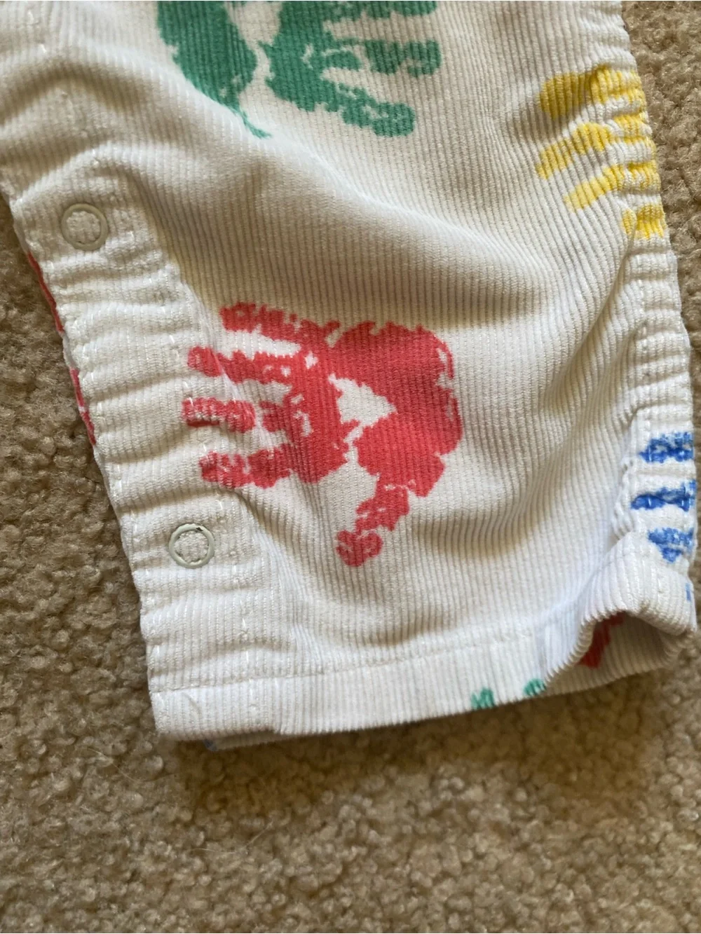 VTG 90s Oshkosh Handprint Corduroy Overalls 12 M White Vestback Made in USA